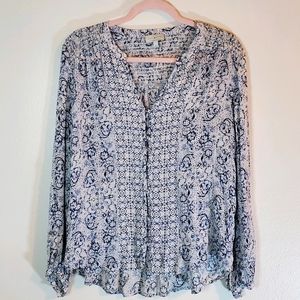 Lucky Brand Womens Floral Print Split Neck Blouse